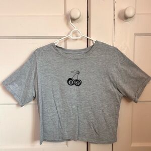 Organic Generation Lucky Graphic Crop Tee Gray 8 Ball Cherry Dice Y2K Style